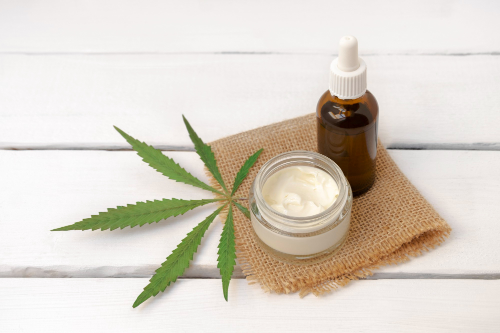 A selection of various CBD skincare products including lotions, serums, and bath bombs and highlighting their natural ingredients and benefits for skin health.
