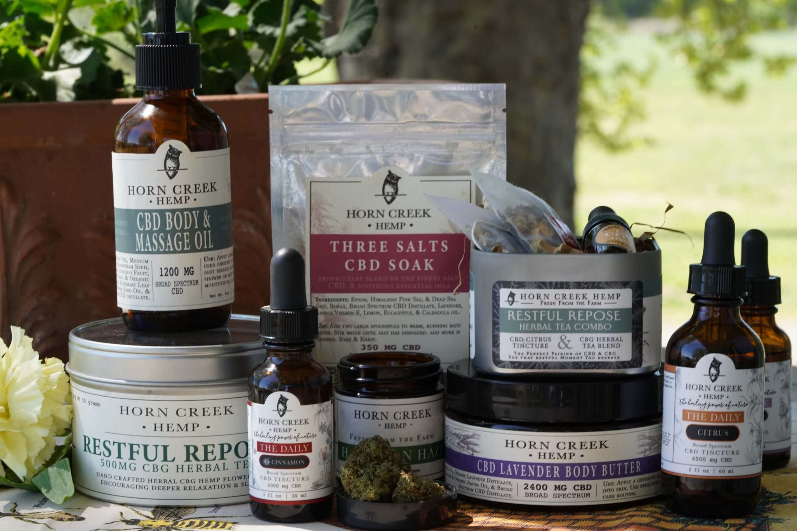 horn creek products with flower background